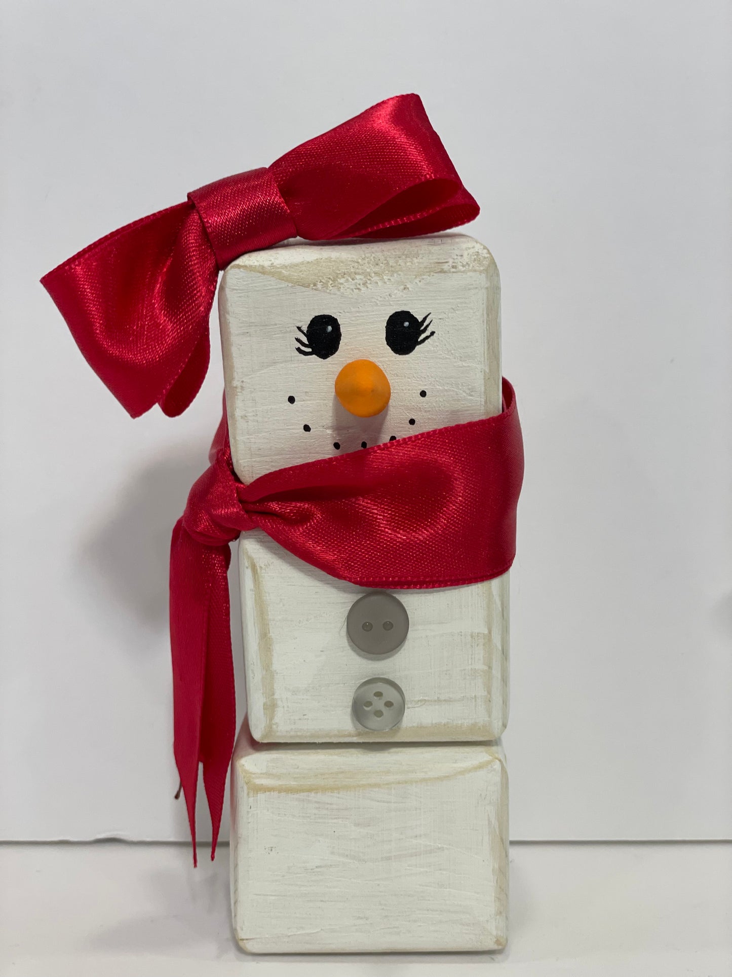 Holiday Delights Decor - Stacked Snowman - Red Bow