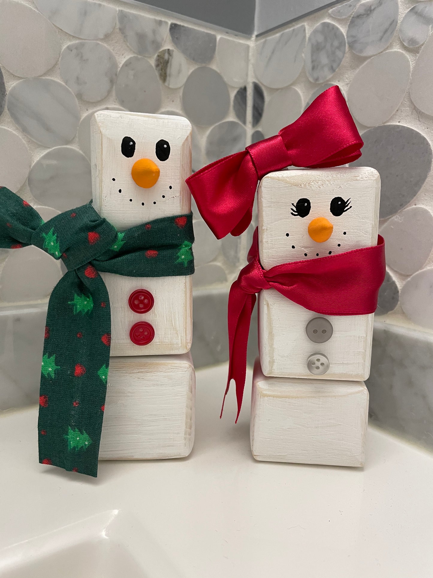 Holiday Delights Decor - Stacked Snowman - Green Scarf