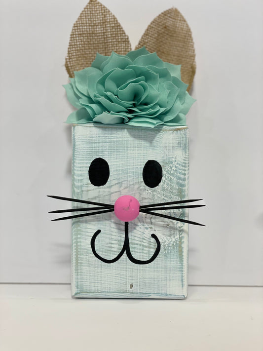 Block Bunny - White over Teal with Teal Flower