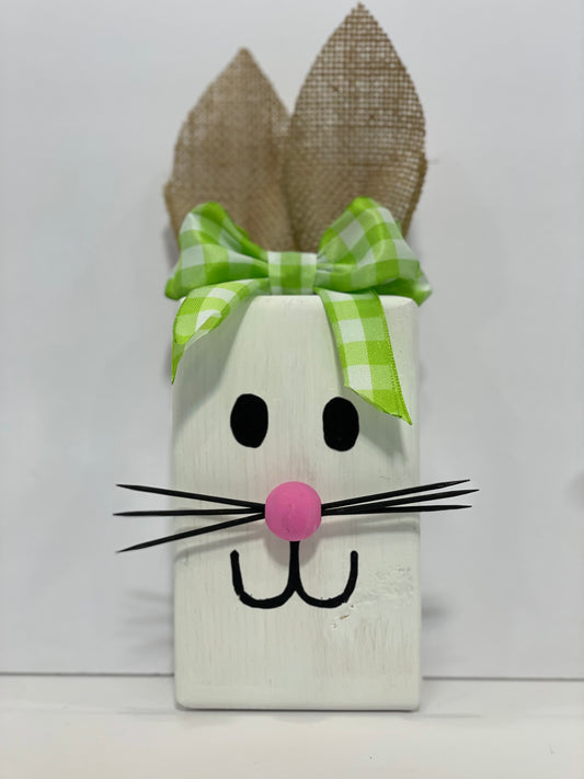 Block Bunny - White with Green + White Check