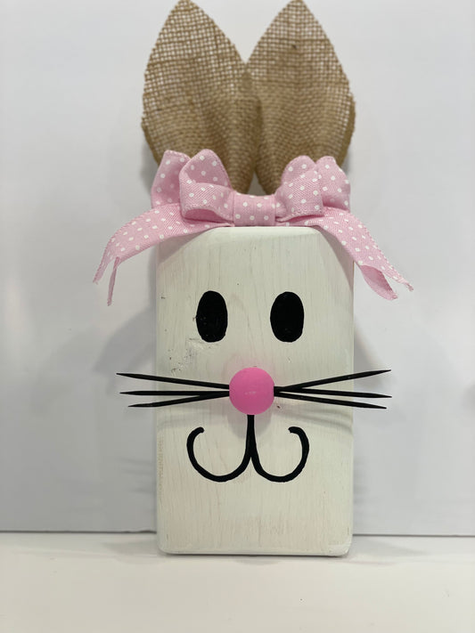 Block Bunny - White with Pink