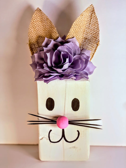 Block Bunny - White with Purple Flower