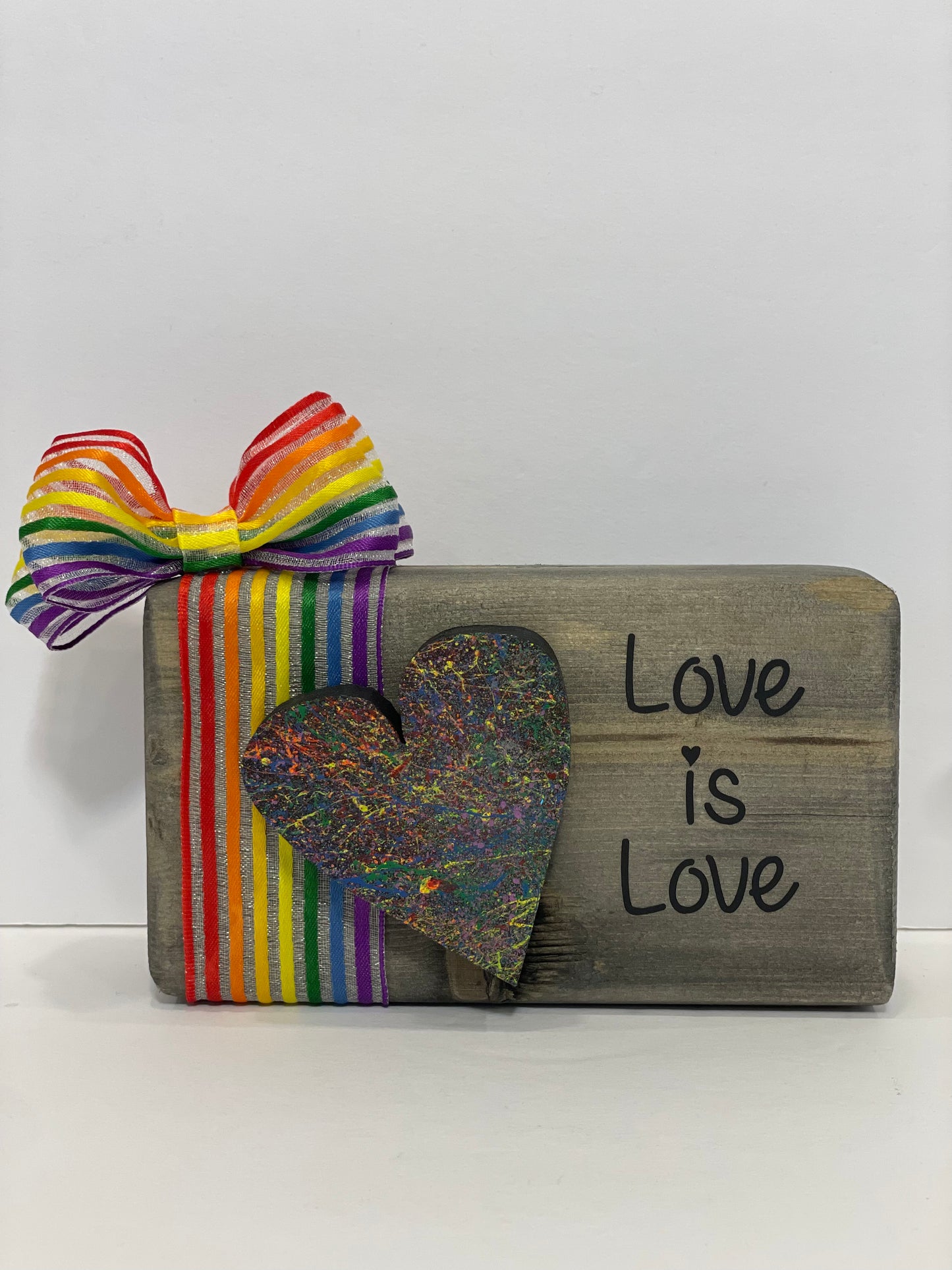 Expression Blocks - Love is Love with Rainbow Splatter Wood Heart