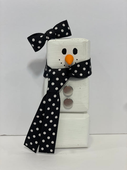 Holiday Delights Decor - Stacked Snowman - Black Bow