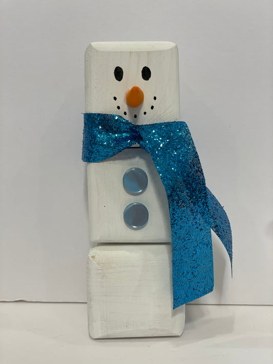 Holiday Delights Decor - Stacked Snowman - Blue Sparkle Scarf