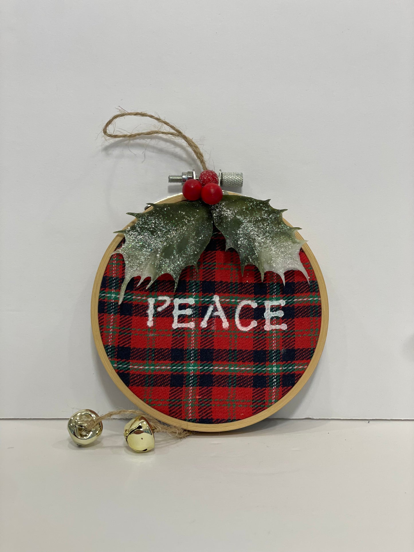 Holiday Delights Tree Ornament - Red Flannel with Peace + Holly