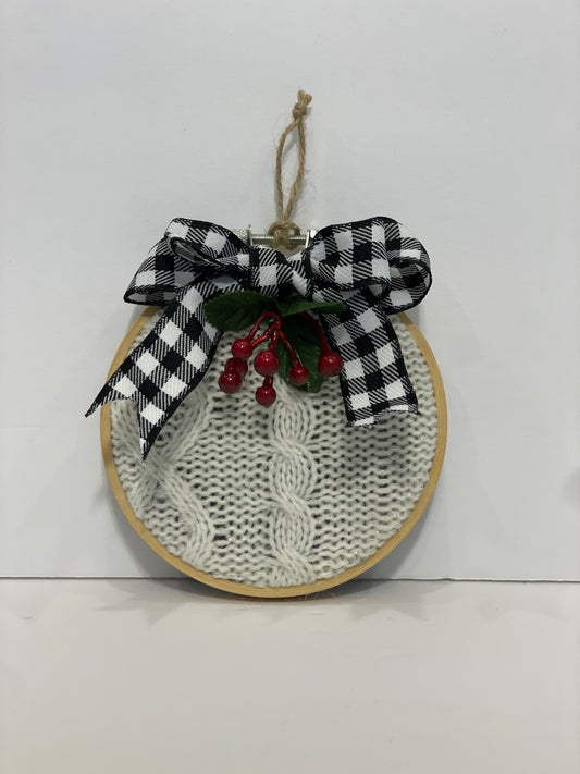 Holiday Delights Tree Ornament - White Sweater with White Buffalo Check Bow